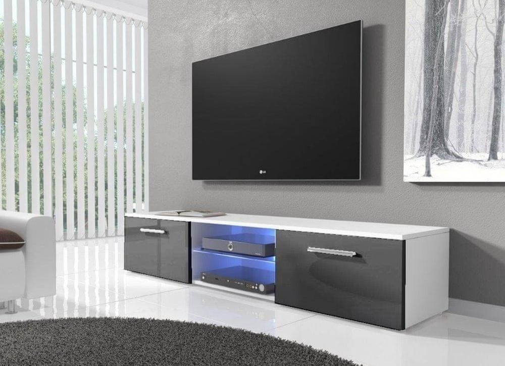 CASARREDO TV stolík RTV 03 s LED biela/sivý lesk